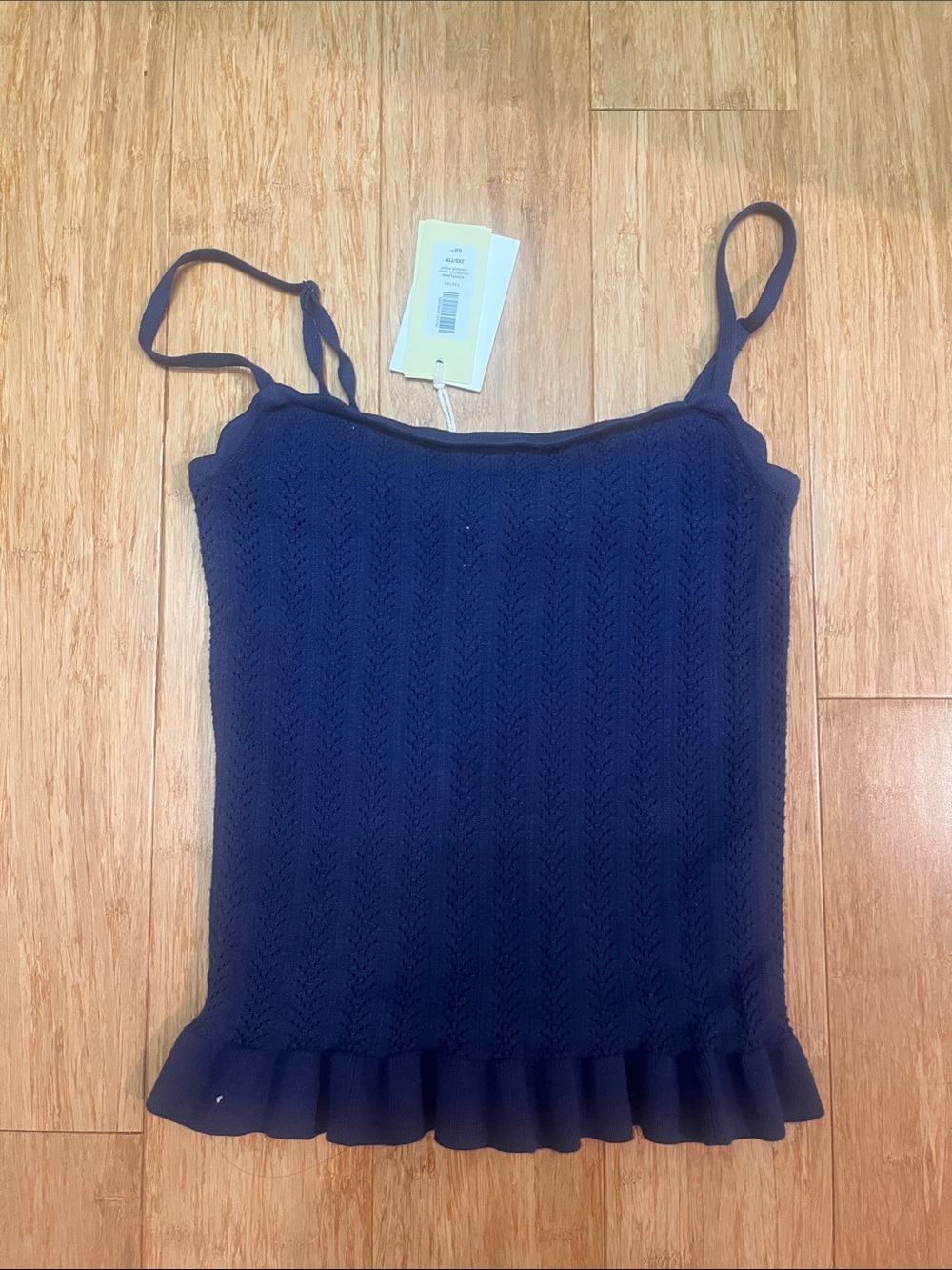 Aritzia cortland Navy Knit Ruffle-Hem Camisole
